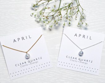 April Birthstone Necklace, Clear quartz necklace, Crystal necklace, Dainty gold necklace, Rainbow, Sterling silver, Birthday, Gift for her