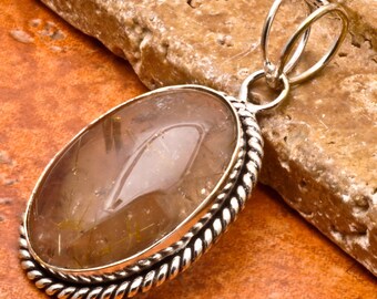 Natural Rutilated Quartz silver plated pendant (#J44)