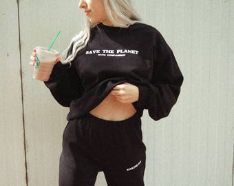 VEGAN Save The Planet With Compassion Sweatshirt Hoodie Black Ethical Vintage Science Fiction One Size Women