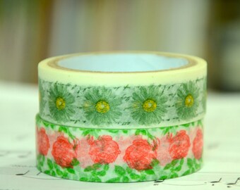 2 Rolls of Japanese Washi Tape Roll- Daisy and Roses
