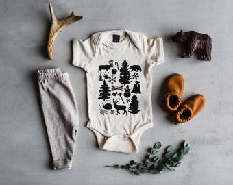 Baby's First Christmas Bodysuit • Unique Winter Holiday Illustration Baby Outfit • Rustic Modern Christmas Outfit for Baby • FREE SHIPPING