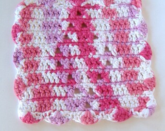 Crocheted Square Dishcloth, Abstract Red Purple White, Eco-Friendly Dishcloth, Bright Colored Dishcloth, Kitchen Cleaning, Bath Crochet