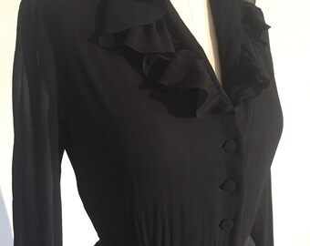 Vintage 60s 70s Black Chiffon Dress