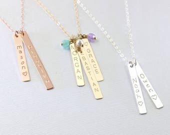 Personalized gift for mom Mothers necklace Kids name necklace Vertical bar necklace Custom name Bridesmaid necklace Wedding Mothers day gift