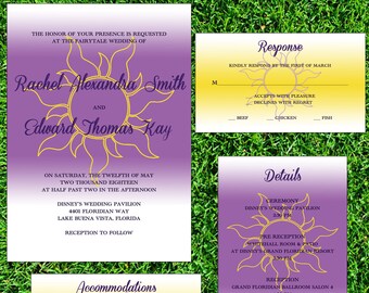 Tangled Rapunzel Sun Lantern Wedding Invitation, Disney Princess Wedding Invitation