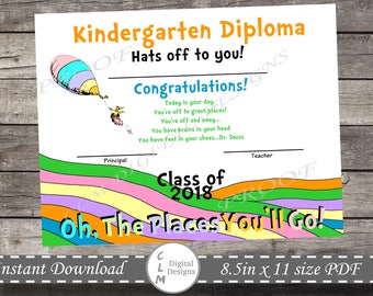 Oh the places you'll go, Kindergarten/Preschool Graduation, Diploma
