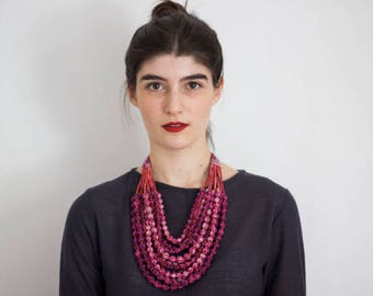 Pink beaded necklace | 12 strand beaded necklace | Vintage silk sari necklace | House of wandering silk | Social enterprise