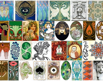 Ceramic decals, art nouveau, decal sheet, jugendstil ceramic decals, ceramic decals for glass pedants, ceramic decal sheet, dca for beads