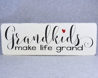 Grandkids Make Life Grand Wood Sign, Grandma Gift Rustic Wood Sign, Grandparents Gift Grandchildren Photo, Pregnancy Reveal Gift for Grandma