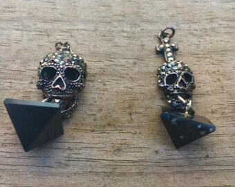 Charged Snowflake Obsidian Pyramid with Skull Necklaces