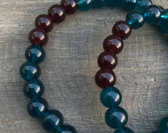 Brown and Teal glass bead bracelet