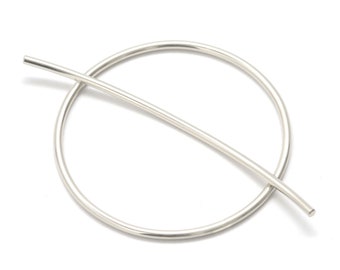 Minimal Brass Hair Pin, Round Hair Piece, Simple Hair Accessory, Silver Hairpin, Fine Hair Pin -- White Brass Mini Orbital Hair Pin