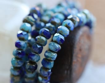 SUMMER SKIES .. 30 Premium Picasso Czech Rondelle Glass Beads 3x5mm (4182-st)