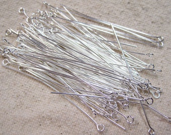 50 Silver Plated Brass 2 inch Eye Pins 22 gauge Made in the USA F505