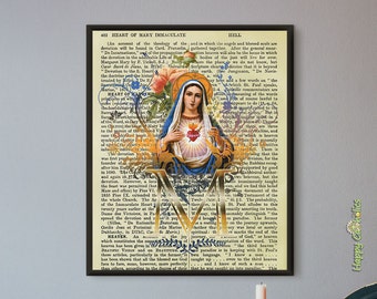 Catholic Art // Dictionary Print // Virgin Mary // Immaculate Heart // Sacred Heart