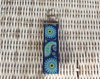 Blue Paisley Flower Keychain - Women's Key chain - Custom Keychain - Flower Gift - Teachers Gift - Key Fob Wristlet - Key Holder