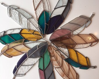 Custom Made to Order Large Stained Glass Feather