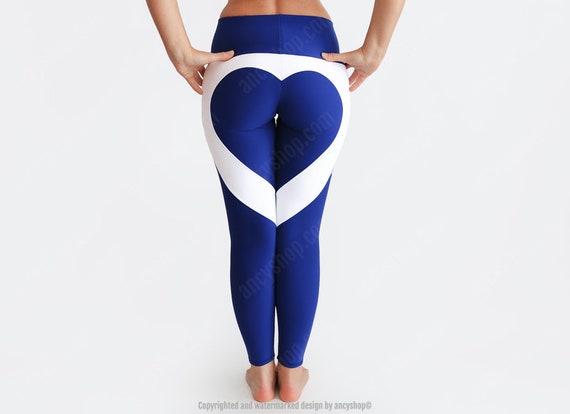 Blue Yoga Pants Heart Shape Leggings Love Yoga Pants Heart