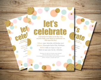 Let's Celebrate Glitter Circles Baby Shower Invitation