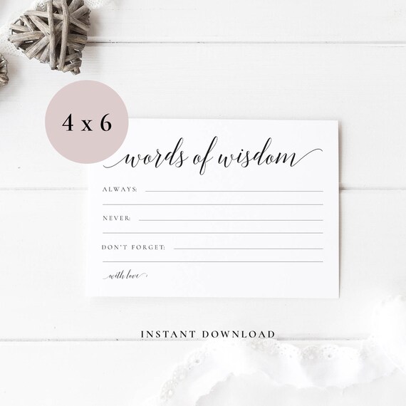 Words of wisdom card Words of wisdom template wedding advice