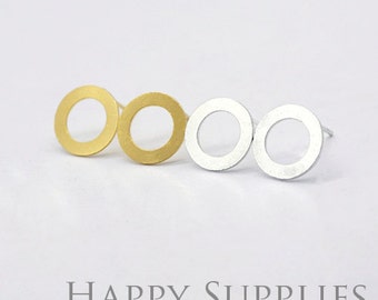 Nickel Free - High Quality Circle Dual-used Golden / Silver / Rose Gold Brass Earring Post Finding with Ear Stud Stopper (ZEN115)