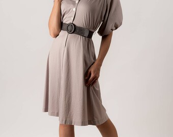 Vintage Taupe Polka Dot Dress (Size Small)