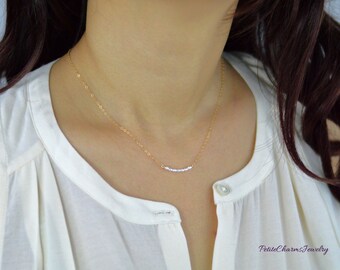 SALE - Tiny Freshwater Pearl Bar, 14K GOLD Filled, Sterling Silver, Rose Gold Filled Pearl Bar, Delicate Pearl Layer Jewelry, Valentine Gift
