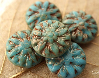 Maya Blue Dahlia, Flower Beads, Czech Beads, Beads, N2228