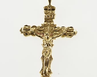 10K Ornate Crucifix Cross Christian Jesus Christ Pendant Yellow Gold