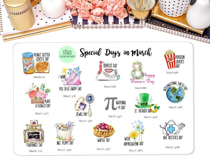 Special Days in March Wacky Holiday Stickers for March Erin