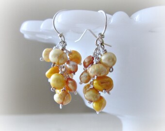 Pearl Cluster Earrings, Freshwater Pearl Dangles, Small Pearl Earrings, Real Pearl Earrings, Sterling Pearl Earrings, Gold Pearl Earrings
