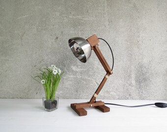 Wood Lamp, Reading Lamp, Industrial Design, Industrial Lamp, Desk Lamp, Bedside Lamp, Office Decor, Small Lamp, Boho Lamp, Kran Stomana