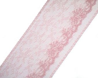 Stretch Lace pink color, pink lace, elastic lace, lingerie lace, wide lace, width 9.44 inch lace, 24 cm lace, lace per pcs Nr 1113