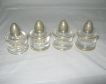 REDUCED........Set Of Four I. W. Rice Salt And Pepper Shakers Clear Glass Trimmed In Gold