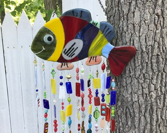 Fused Glass Wind Chime Smiling Fish