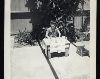 Vintage Snapshot Young Boy Selling Fireworks at Homemade Stand 1960's, Original Found Photo, Vernacular Photography