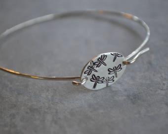 dragonfly sterling silver bangle bracelet