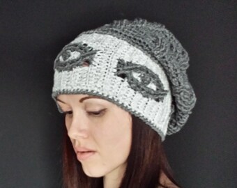 Bonnet En Laine Tricoté Main LoudElephant - Modèle Slouch Large, Doublure Polaire, Pompon Multicolore - Taille Unique