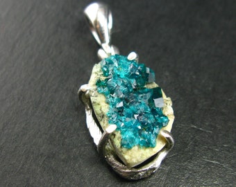 Very nice Dioptase Sterling Silver Pendant from Kazakhstan - 1.4"
