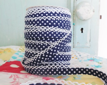 Navy Blue Polka Dot Crochet Bias Tape (No. 15). Sewing Supplies Double Fold Bias Tape Quilt Binding Clothing Supplies Craft Supplies