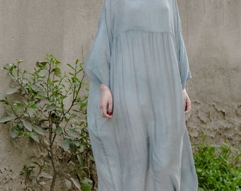 Women long tunic dress cotton blouse silk cotton dress summer dress with inside dress women plus size clothing linen maxi dress women dress