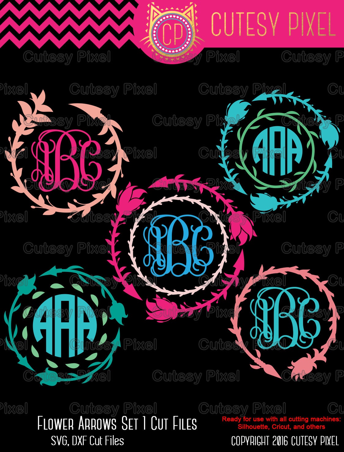 Download Flower Arrow Monogram frames Svg cutting file cricut arrow