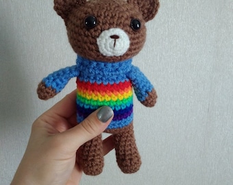 Rainbow Baby Crochet Rattle Crochet Teddy Bear New Baby Gift Baby Shower Gift Baby Rattles Crochet toy Rainbow Animals Eco Toys in Blue