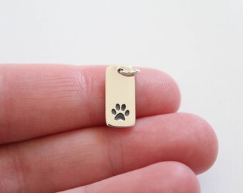 Sterling Silver Paw Print Pendant, Paw Print Charm, Paw Print Rectangle Charm, Puppy Paw Print Pendant, Dog Paw Print Charm, Cat Paw Print