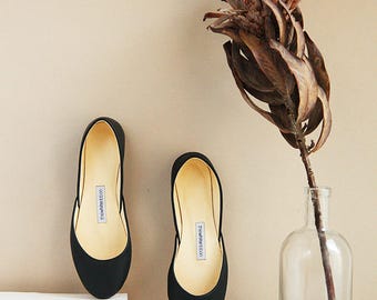 The Classic Black Ballet Flats | Pointe Style Shoes | Classic Model | Standard Width | Black | Ready to Ship