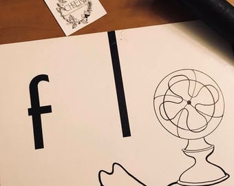 Vintage f for fan flashcard wall art