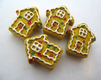 4 Large Gingerbread House Beads