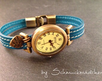 Watch leather bronze turquoise