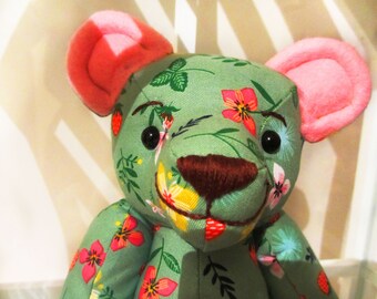 Green Strawberry handmade hand embroidered teddy bear