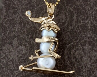 Pearl Skiing Snowman Pendant